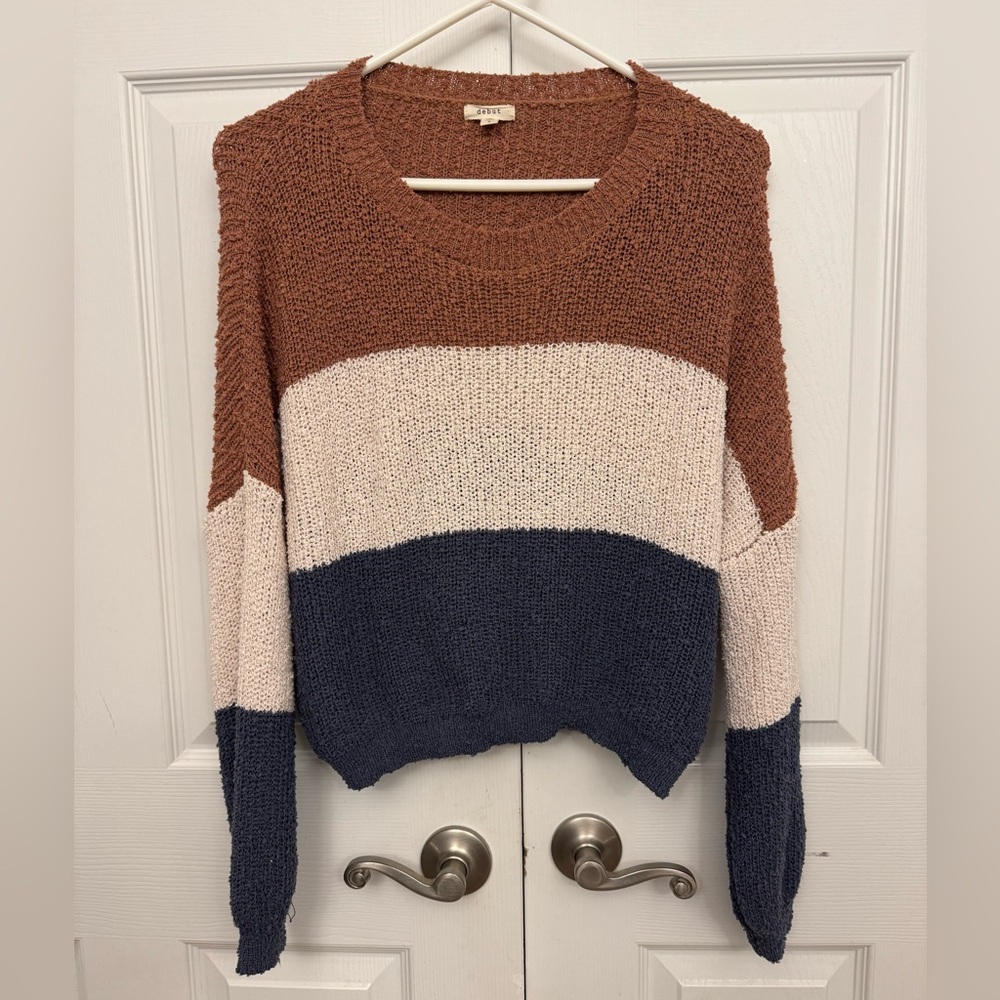 Debut Colorblock Sweater - Brown, Cream, and Blue